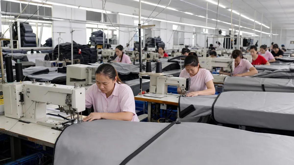 CoolerFit production line sewing custom evaporative cooler covers