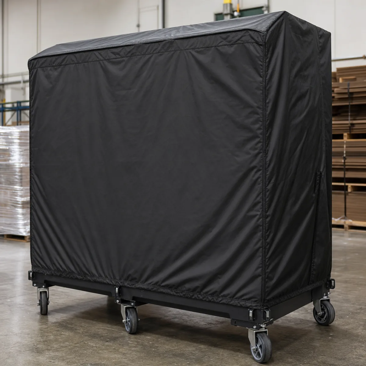 Heavy-duty cover on a large portable wheeled industrial air cooler